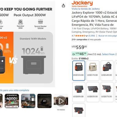 Jackery Explorer 1000 v2 1500W de salida y 1070Wh de Capacidad - 3/4