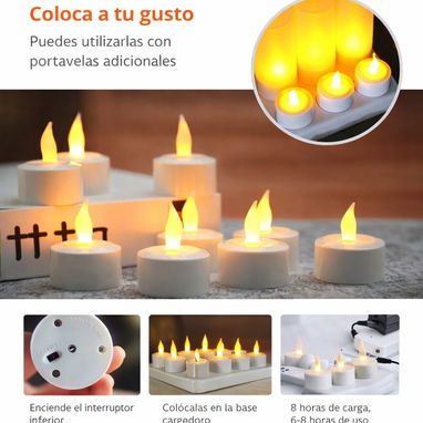 🕯️ Set de 12 Velas LED Recargables ✨ Llama Realista sin Fuego 🔋 Decoración para Hogar, Bodas, Navidad y Halloween - 3/3