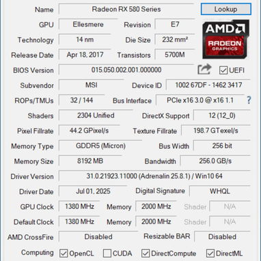 MSI RX 580 GAMING X 8G - Img 123888884