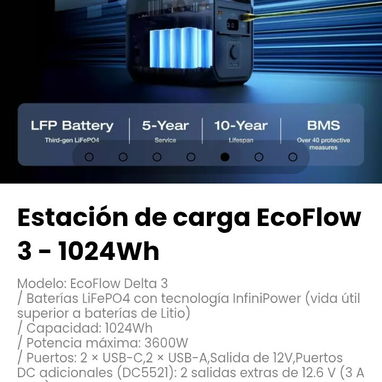 Estación de carga EcoFlow 3 - 1024Wh. Modelo: EcoFlow Delta 3 - 5/7