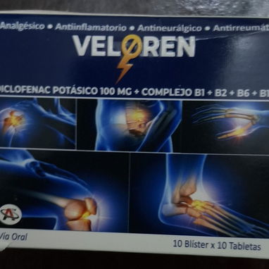 ⚕️- VELOREN, Diclofenaco Potasico 100mg + Complejo B1,B,B6,B12, 1 Tira de 10 Tableta -⚕️ - 3/3