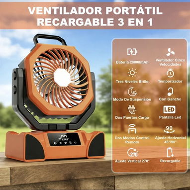 Ventilador recargable con luz led de 20000 mAh. Hasta 58 horas de ventilación continua - Img 126287428