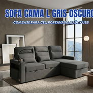 Sofá cama en L gris oscuro con portabaso baúl y puerto usb - Img 54688122