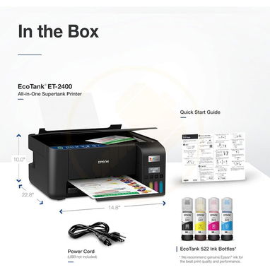 Impresora Epson - EcoTank ET-2400 Wireless Color All-in-One Inkjet Cartridge-Free Supertank Printer - Negro - 3/3