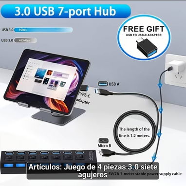 Hub USB 2.0 VVIA de 7 Puertos con Interruptor Individual - Img 124751229