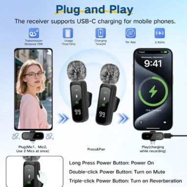 Content Creator Kit de vlogging, trípode de metal para selfie stick de 70.9 in con micrófonos ligeros e inalámbricos - Img 127718674