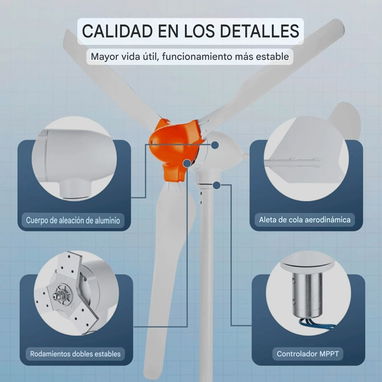 Generador Eólico 800W 12V Turbina de Viento 3 Aspas - 6/7