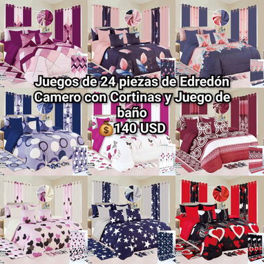 🔖Juegos de 24 y 25 piezas de Edredón Cameros, Queen y King con Cortinas y Juego de baño - 2/6