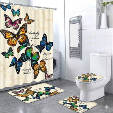 - Set para baños 💦 - ✅ 4 piezas 3 alfombras y cortina con sus aros 🏷️$20 usd - Img 122677923