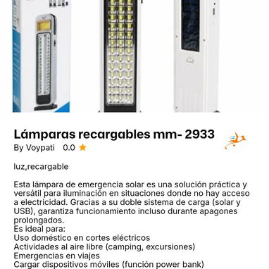 LÁMPARA/ BOMBILLO/ LINTERNA RECARGABLE - Img 122831899