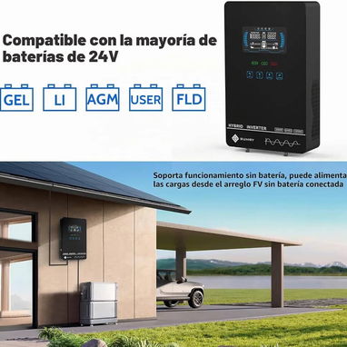 Inversor Solar SUMRY 4kw. Inversor Solar Híbrido, 4000 W, CC 24 V a CA 120 V, LCD 6.2 Pulgadas, MPPT 140A. 380 Usd - 6/8