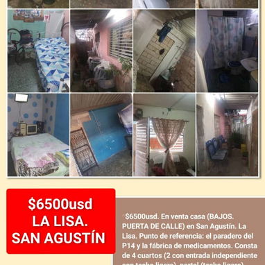 *$6500usd. En venta casa (BAJOS. PUERTA DE CALLE) en San Agustín. La Lisa. Punto de referencia: el paradero del P14 y la - Img 121288646