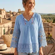 Blusa Encaje en Flores tono azul cielo talla 3xl 13usd - Img 55891231