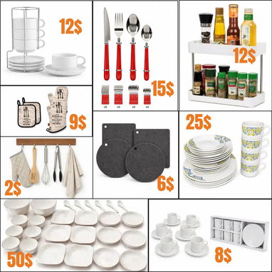 Clóset, plato, colchón, rallador, cocina, bombillo, lámpara, sombrilla, sartén, espejo, cortina, almohada - 7/8