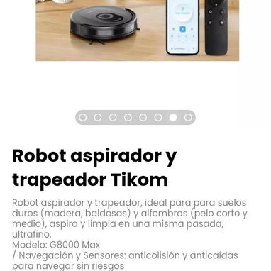 Robot aspirador y trapeador Tikom. Robot aspirador y trapeador, ideal para suelos duros aspira y limpia a la misma vez - Img 124055049
