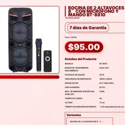 BOCINA DE 2 ALTAVOCES DE 8´´ CON MICROFONO Y MANDO BT-8810 . - Img 57555817