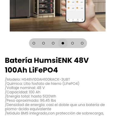 Batería HumsiENK 48V 100Ah LiFePO4.Módulo BMS integrado,con protección de sobrecarga, descarga excesiva, cortocircuito - 4/6