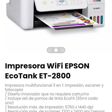 Impresora WiFi EPSON EcoTank ET-2800 Impresora multifuncional 3 en 1: impresión, escaner y fotocopia - Img 120427971