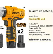 Taladro de bateria, con percutor NUEVO Marca: Ingco - Img 45692220