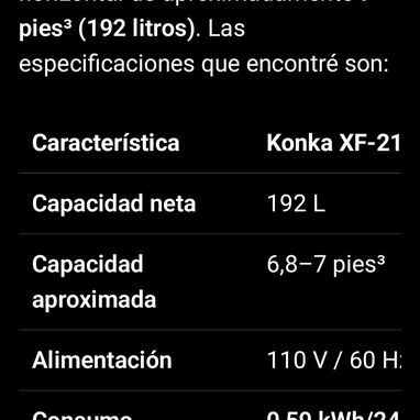 Vendo freezer marca Konka 192 L (6,8 - 7 pies³) - 3/4
