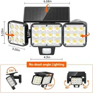 Luces Solares LED Exteriores 3500LM con Sensor de Movimiento PIR, 3 Cabezales Ajustables, Impermeables IP para Patio, Ja - Img 55251238
