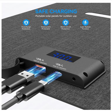 Panel solar portátil plegable de 30 W puertos USB-A y USB-C - 2/5