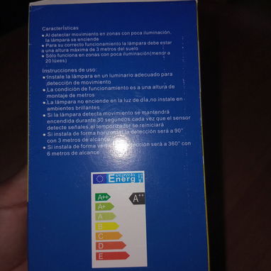 Lámpara Toplite 9W 90° 3m IP20, Lámpara Sensor Toplite E27 9W IP20 Interior . - 3/4