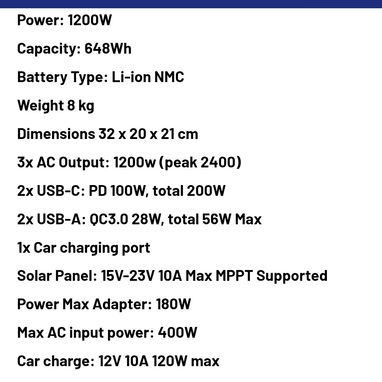 Estacion de energia Runhood Rallye 1200w 648wh, pico de arranque 2400w nueva en caja-450usd - Img 123261829