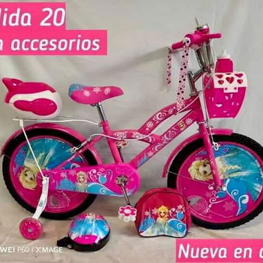 Bicicletas medida 20 con casco de protección y otros accesorios varios rosado y morado nuevas en su caja para las niñas - Img 128121173