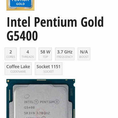Microprocesador cpu Intel Pentium gold g5400 - 3/4