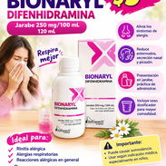 🌸 BIONARYL® – DIFENHIDRAMINA 🌸 🧴 Jarabe 250 mg/100 mL – 120 mL 💰 ¡Solo $5 USD! ✨ Ventajas: ✅ Ayuda a aliviar síntoma - Img 57596788