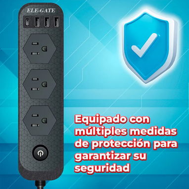 Regleta Multicontacto de Alimentación Universal – 3 enchufes, 3 Puertos USB y 1 Puerto Tipo C para Carga Rápida y Segura - 2/2