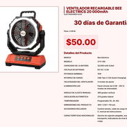 Ventilador de Camping Bee Electrics 20,000mAh con Luz LED por $50.00 VPT#-0337 - Img 55438358