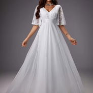 Vestido de novia elegante, con faldón de aros y bouquet artificial - Img 55913186