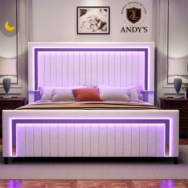 Cama Queen con bordes plateados y luces led - 2/7