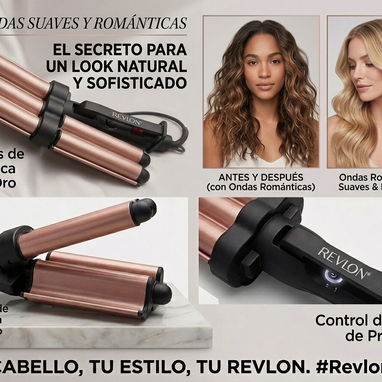 Ondulador o rizador de tres barriles para ondas sirena, ondas suaves y románticas,ondas glamorosas y voluminosas - Img 121168099