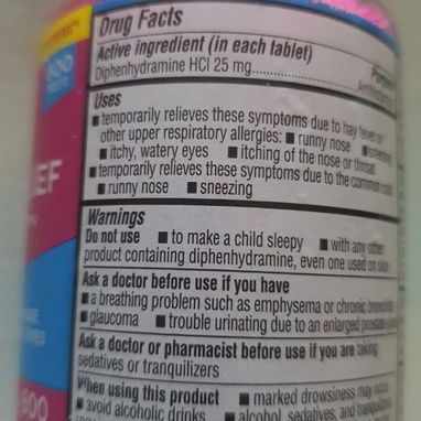 Diphenhydramina Diphenhydramine HCI ,25 mg, Antihistamine, 600 Tabletas ,Diphenhydramina Antihistaminico Importado ,Prec - 2/3