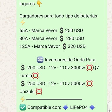 📨  🪫12v 200A -💲650 USD Baterías Lifepo4/Cargadores para todo tipo de baterías/Inversores de Onda Pura  💲 200 USD - 5/5