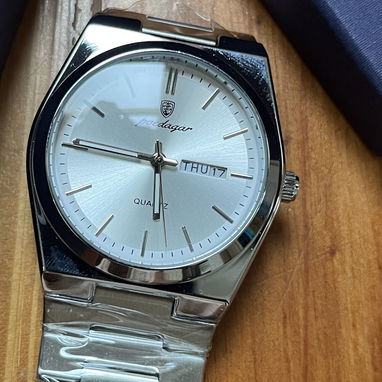 Reloj , para hombre, cuarzo, plateado, esfera nacar - Img 122073359