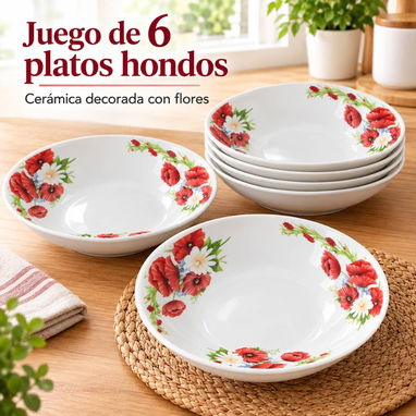 Juego de 6 Platos Hondos de Cerámica - 3/4