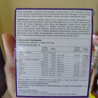 *SUPLEMENTO ALIMENTICIO INFANTIL QUE CONTIENE: VITAMINAS C, D, COMPLEJO B, ZINC Y ANTIOXIDANTES Y 7 MINERALES ESENCIALES - 2/2