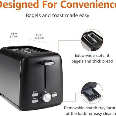 🍞🔥 Tostadora Amazon Basics 2 Rebanadas 800W | 7 Niveles | Bagel/Defrost/Cancel | ENVÍO DISPONIBLE * + GARANTÍA** - Img 112407750