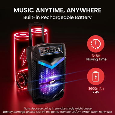 Pyle Altavoz PA Bluetooth Port谩til 600W - Subwoofer 10", Micr贸fono, Grabaci贸n, Luces LED, USB/SD/FM. Bocina 馃寪 - Img 127559208
