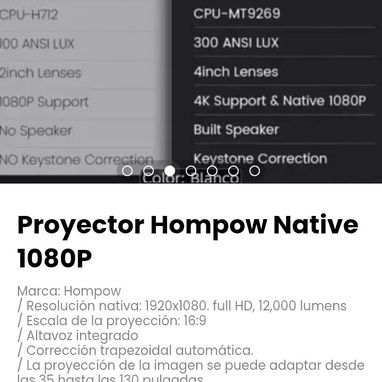 Proyector Hompow Native 1080P.  Marca: Hompow - Img 122430095