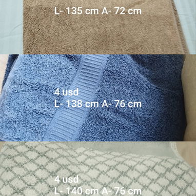 Toallas con buena felpa y tamaño, su precio varía según su tamaño desde 5 usd hasta 3 usd. - 5/5