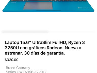 🔰Laptop 15.6" UltraSlim FullHD, Ryzen 3 3250U con gráficos Radeon. Nueva, sin estrenar. 30 días de garantía. - Img 65786244