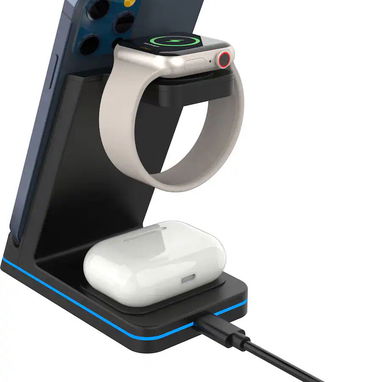 CARGADOR INALÁMBRICO ENERGIZER 3 EN 1 QI 15W RGB IPHONE AIRPODS APPLE WATCH ENVÍO DISPONIBLE + GARANTÍA - 9/10