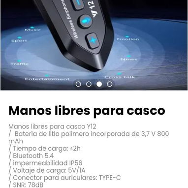 Manos libres para casco Y12. Bluetooth 5.4 - 3/4