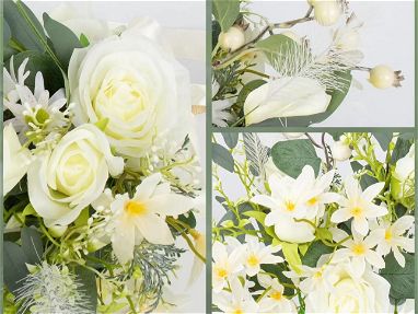 Arreglo de flores artificiales, 6 piezas de flores sintéticas en jarrón, ramos de flores de seda blanca para bodas, hoga - Img 68111066