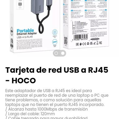Tarjeta de red USB a RJ45 - HOCO. Adaptador de USB a RJ45 es ideal para reemplazar el puerto de red de una laptop o PC - Img 121110241